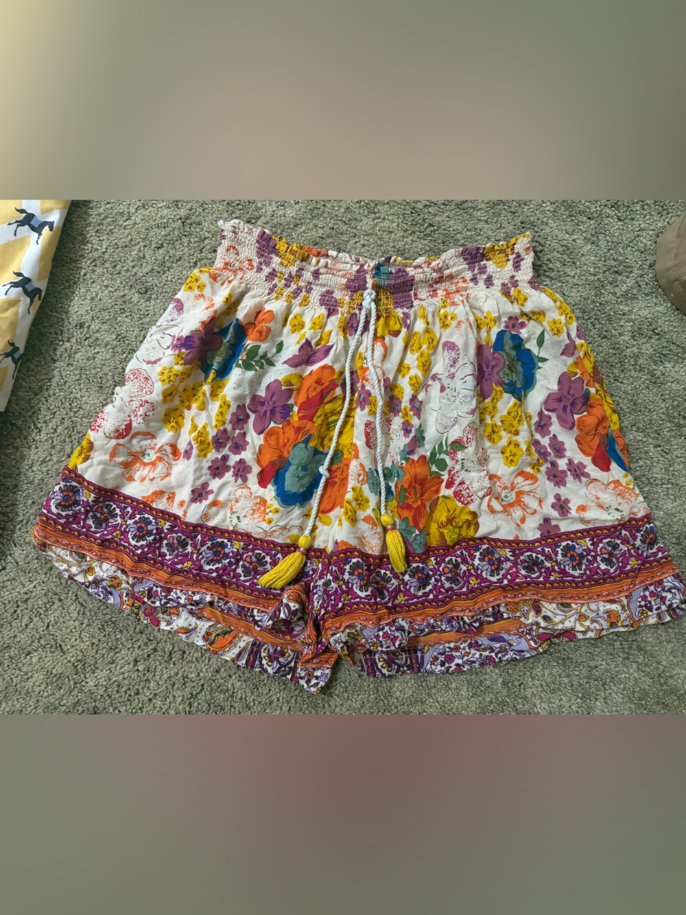 Anthropologie White Shorts With Multicolor Floral Print